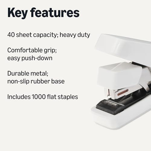 Classic Basics Office Heavy Duty Stapler, Flat Clinch, Effortless, 40 Kit