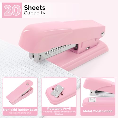 SKYDUE Pink Desk Accessories 10Pcs, Rotating Pen Collection